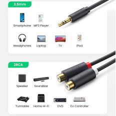 Adaptér káblovej šnúry 3.5mm Muž - 2x Žena RCA 0.25m sivá