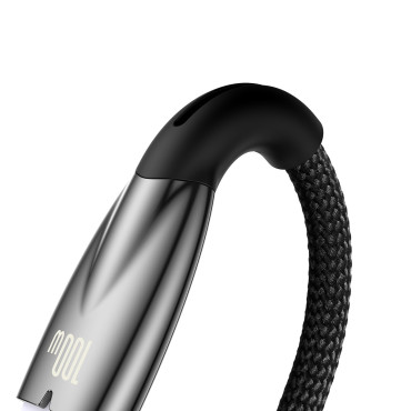 Slitstark elastisk kabel för snabb USB-A-laddning - USB-C 100W 1M svart