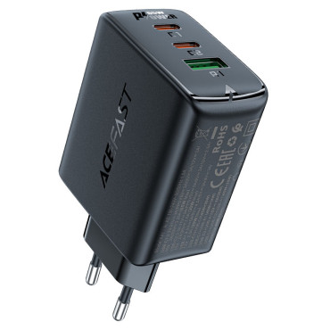 Snabb gan 2x USB-C USB-A PDS PD QC4 + 65W svart