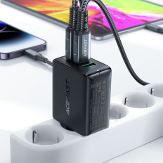 Snabb gan 2x USB-C USB-A PDS PD QC4 + 65W svart