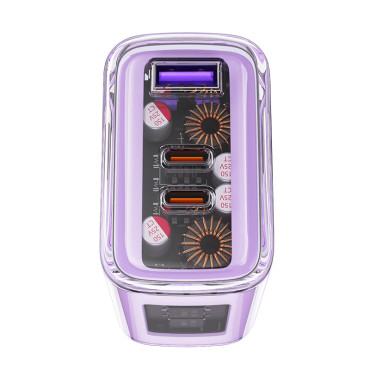 GAN 65W 3 Nätverksladdare 3 portar 1x USB 2x USB-C Lila