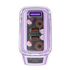 GAN 65W 3 Nätverksladdare 3 portar 1x USB 2x USB-C Lila