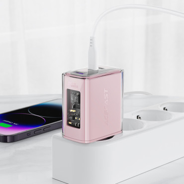 GAN 65W 3 Nätverksladdare 3 portar 1x USB 2x USB-C Lila
