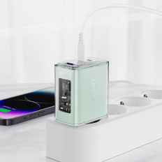 GAN 65W 3 Nätverksladdare 3 portar 1x USB 2x USB-C Lila