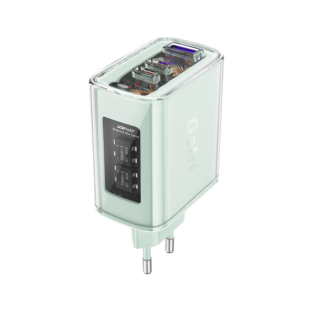 Gan 65W 3 φορτιστής δικτύου 3 θύρες 1x USB 2x USB-C πράσινο