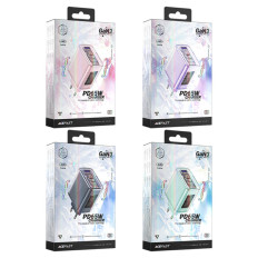 GAN 65W 3 Verkkolaturi 3 portit 1x USB 2x USB-C vihreä