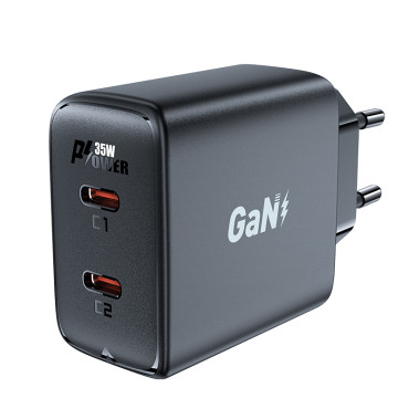 Snabb en marknadsladdare 35W PD 2x USB-C Svart