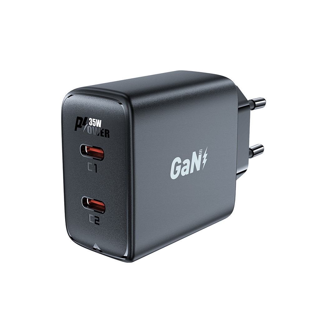 Snabb en marknadsladdare 35W PD 2x USB-C Svart