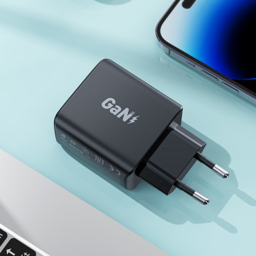 Snabb en marknadsladdare 35W PD 2x USB-C Svart