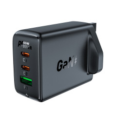 Omrežni nakladalnik English Plug UK GAN 65W 1x USB 2x USB-C PD črna