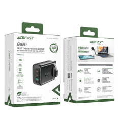 Rede Loader Plug inglês UK GAN 65W 1x USB 2x USB-C PD Preto