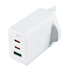 Hálózati rakodó angol plug UK GAN 65W 1x USB 2x USB-C PD fehér