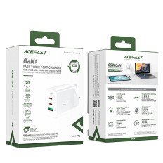 Carregador de rede Plugue inglês UK GAN 65W 1x USB 2x USB-C PD Branco