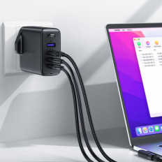2In1 Kabeļu un ātru tīkla lādētājs Gan English Plug UK 100W PD 3x USB-C USB Black