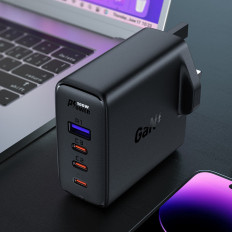 2In1 Kabeļu un ātru tīkla lādētājs Gan English Plug UK 100W PD 3x USB-C USB Black