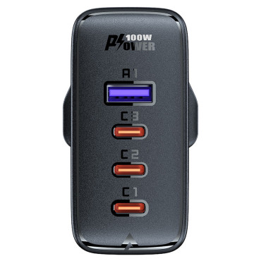 2in1 kabelski in hitri omrežni polnilnik GAN English Plug UK 100W PD 3x USB-C USB črna