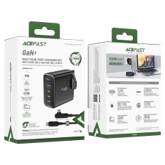 2In1 Kabeļu un ātru tīkla lādētājs Gan English Plug UK 100W PD 3x USB-C USB Black