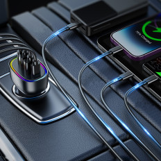 Automobilová nabíjačka 70W s 4 portom 2x USB-C PD 2X USB QC ČIERNA