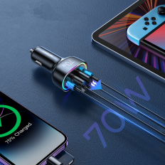 Automobilski punjač 70W s 4 port 2x USB-C PD 2x USB QC crna