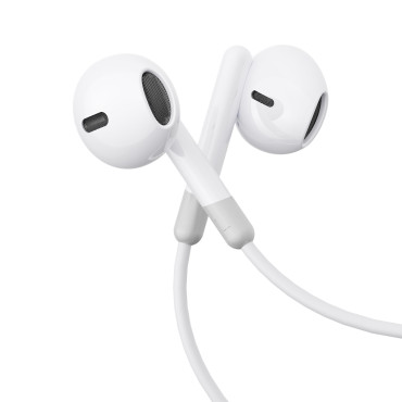 Auriculares con cable en el oído Mini Jack 3.5mm Control blanco con control remoto.