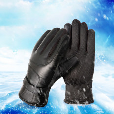 Winterhandschuhe für Haut mit Leder PU isoliertem Männer Schwarz