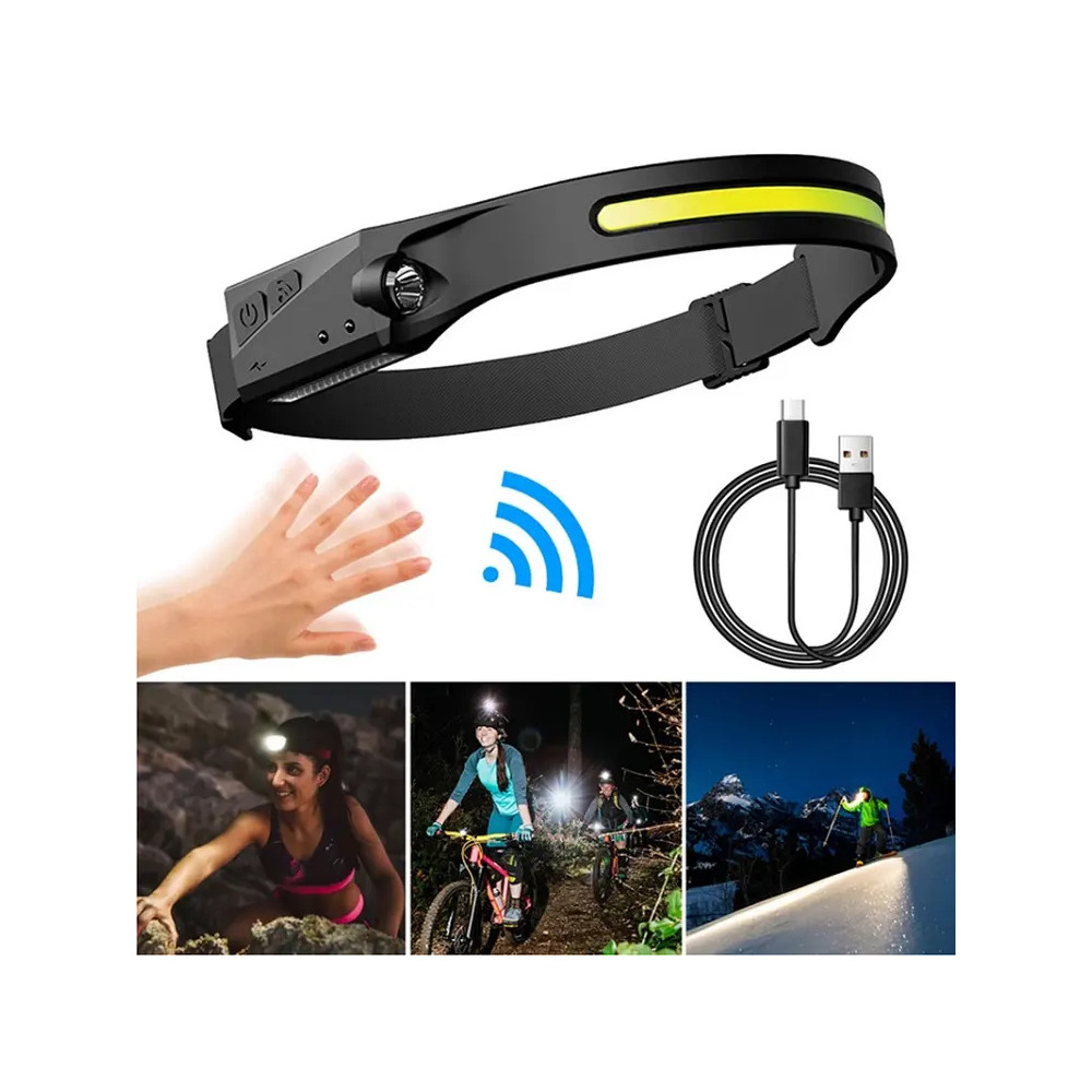 LED head torch with IPX4 USB-C 1200 MAH movement sensor