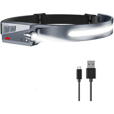 LED Head Torch med IPX4 USB-C 1200 MAH Bevegelsesføler