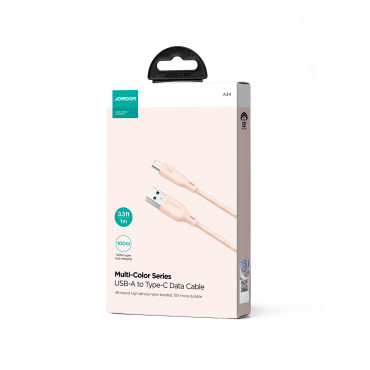 Cable Multi-Color Series Series USB-A - USB-C 100W Fast Transfer 1M Pink