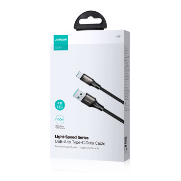 Kabelių šviesos greičio serija USB-A - USB-C greitas perkėlimas 100W 1.2m juoda