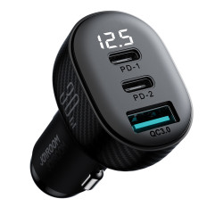Auto punjač s 2x USB-C USB-A 30W crni zaslon