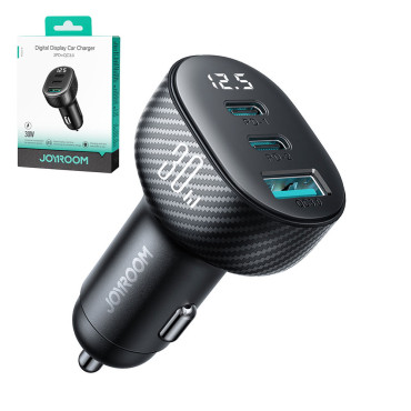 Nabíjačka do auta s 2x USB-C USB-A 30W čiernym displejom