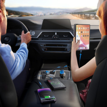 Carregador de carro com 2x USB-C USB-A 30W Black Display