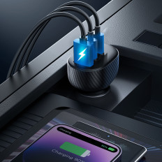 Carregador de carro com 2x USB-C USB-A 30W Black Display