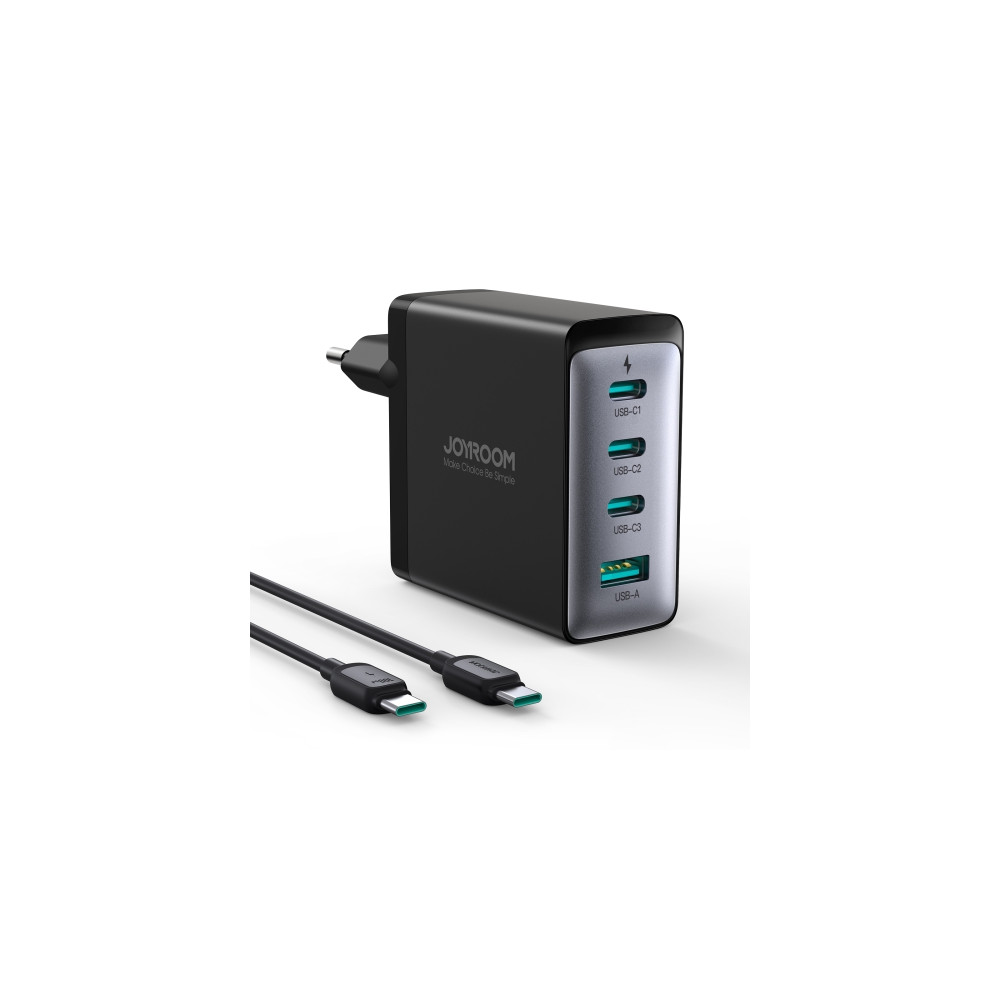 Carregador de rede GAN com USB-C 3X USB-C USB-A 100W Cable Black