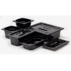 Um recipiente de policarbonato preto GN 1/2 altura 100 mm - Hendi 862421