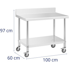 Tabell benkeplate arbeidstabell med stativer på hjul 1 Hylle 100 x 60 cm til 155 kg