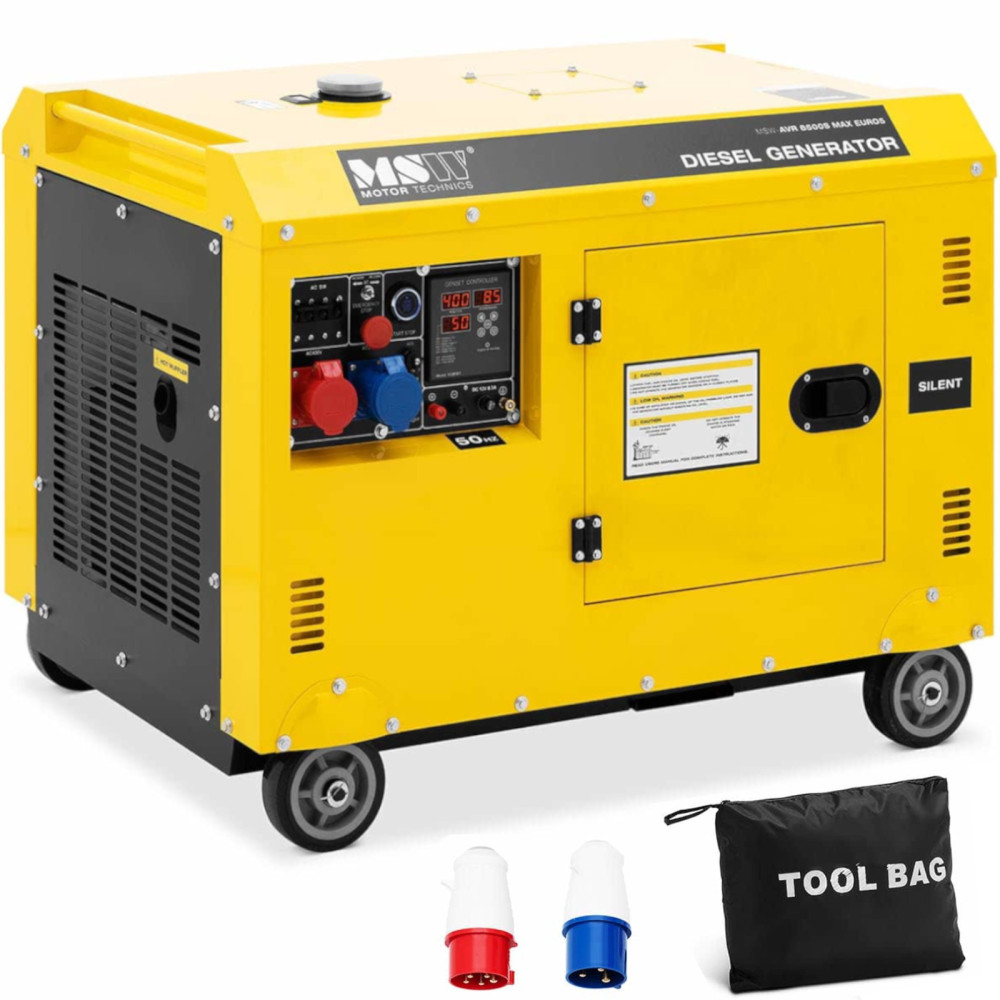 Aggregerad generator Generator Diesel på hjul 240/400 V 8500 W 10 KVA 30 l