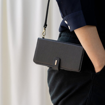 Leerkast met flap en schouderriem voor Galaxy Note 20 zwart