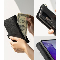 Lærveske med klaff og skulderrem for Galaxy Note 20 Svart