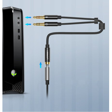 AUX skirstytuvo adapteris 3,5 mm mini lizdas ant mikrofono ir ausinių juoda