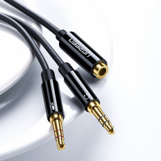 AUX skirstytuvo adapteris 3,5 mm mini lizdas ant mikrofono ir ausinių juoda