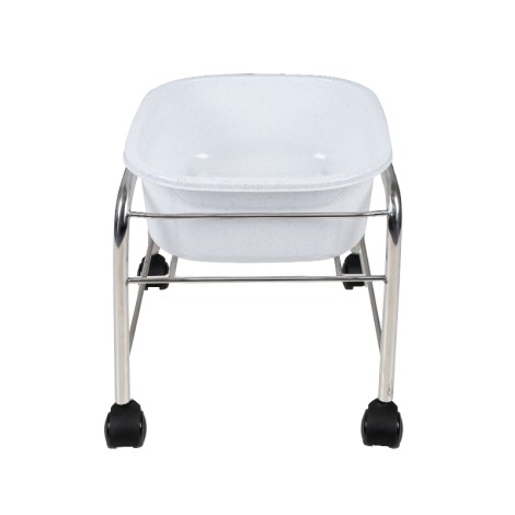 Vasca pedicure dritta con ruote cromate — vista frontale