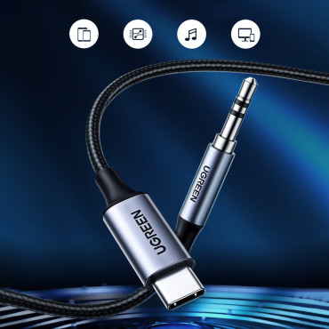 AUX AUX AUDIO KABELY 3.5mm Mini Jack - USB-C pre tablet 1m čierny