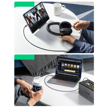 AUX AUX AUDIO KABELY 3.5mm Mini Jack - USB-C pre tablet 1m čierny