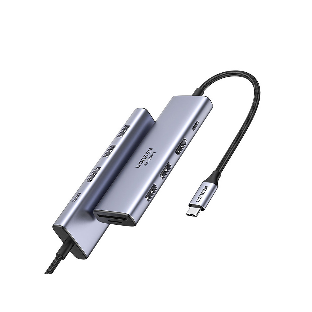 6V1 Multifunkčný USB-C HUB - 2X USB HDMI 4K SD a TF USB-C PD 100W GRAY CARD SECTION