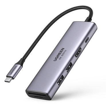 6V1 Multifunkčný USB-C HUB - 2X USB HDMI 4K SD a TF USB-C PD 100W GRAY CARD SECTION