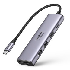 6V1 Multifunkčný USB-C HUB - 2X USB HDMI 4K SD a TF USB-C PD 100W GRAY CARD SECTION