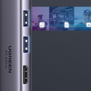 6V1 Multifunkčný USB-C HUB - 2X USB HDMI 4K SD a TF USB-C PD 100W GRAY CARD SECTION