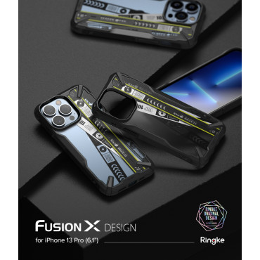 Capa de caso blindado com iPhone 13 Pro Fusion X Design Bilhete Band Black