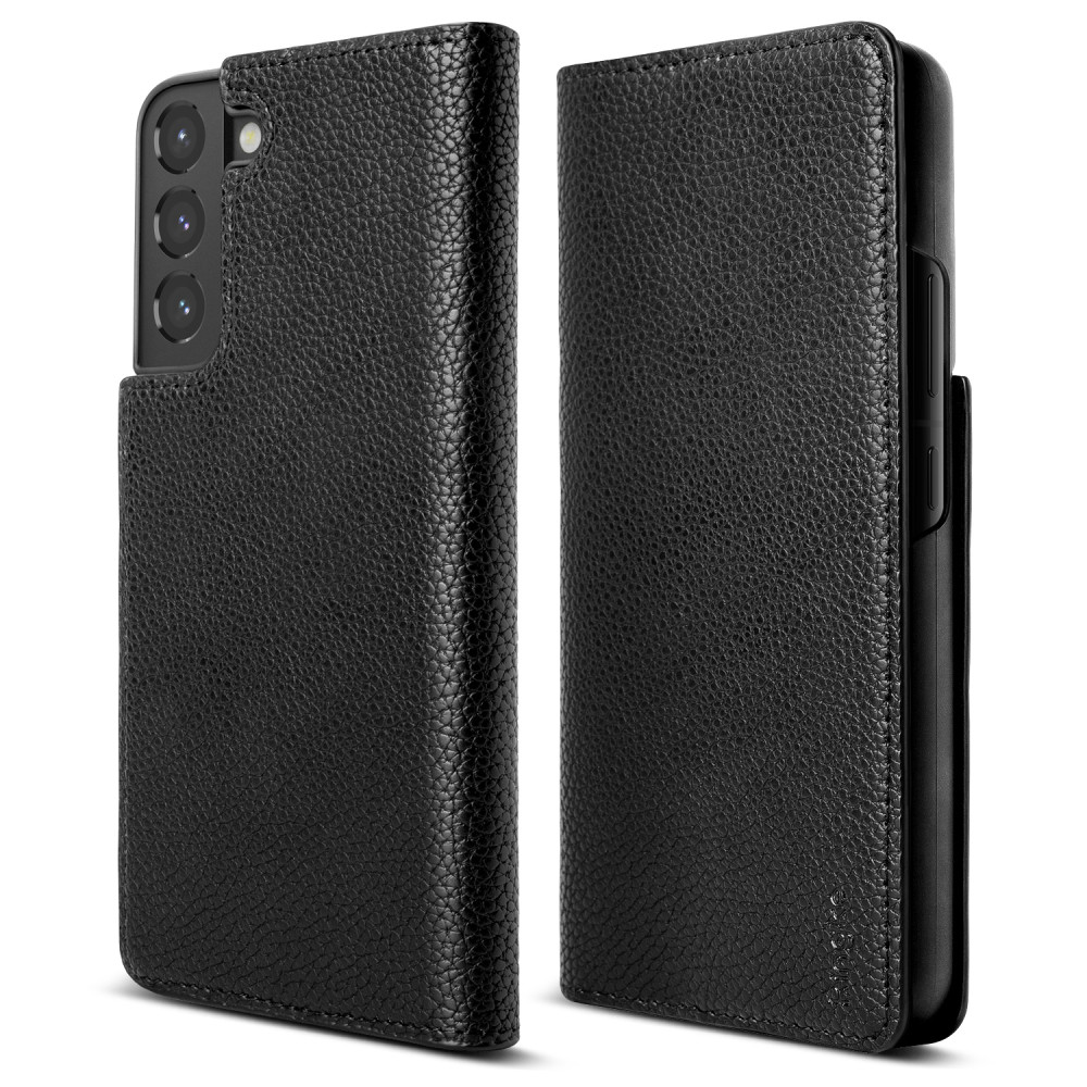 Leren case cover met flap voor Galaxy S22 + Folio Signature Black
